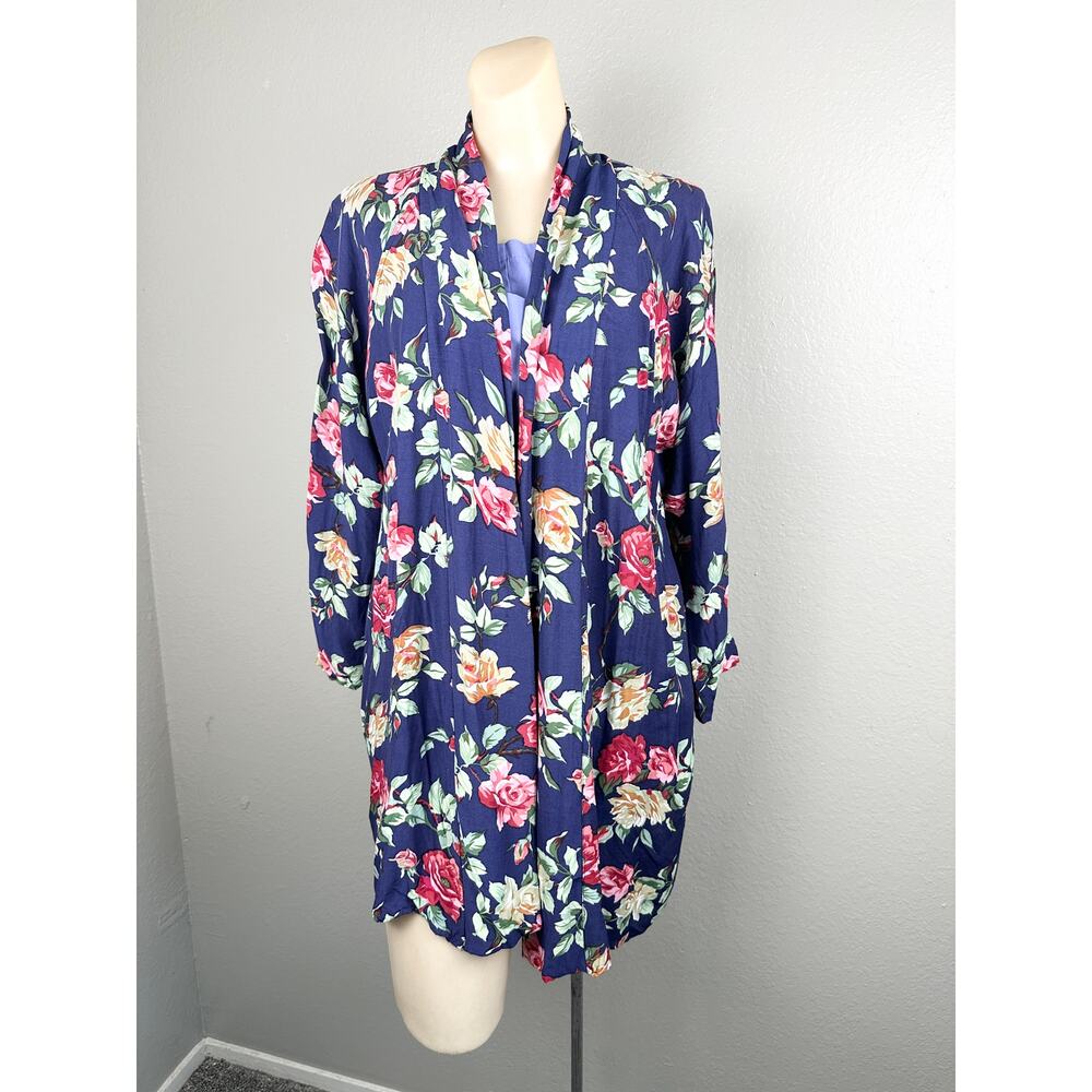 Vintage 80s 90s Open Front Floral Dolman Sleeve Cardigan Shawl Coverup